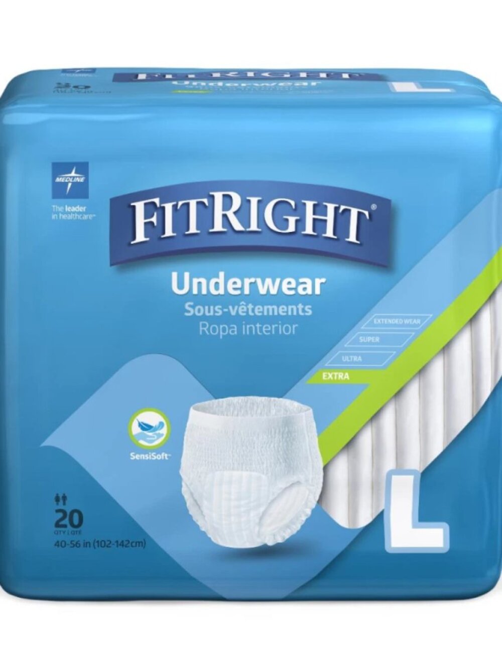 Medline FitRight Extra Protective Underwear Size Large 40-56" Pull On 20ct